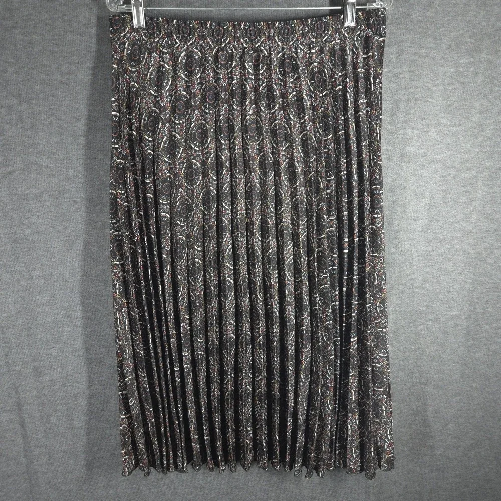 Max Studio Boho Pleated Midi Skirt Floral Medallion‎ Print Elastic Waist L